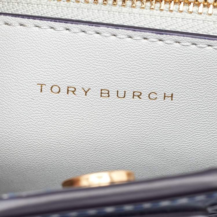 Pre Owned Tory Burch Navy Blue Perforated Leather Small Robinson Tote