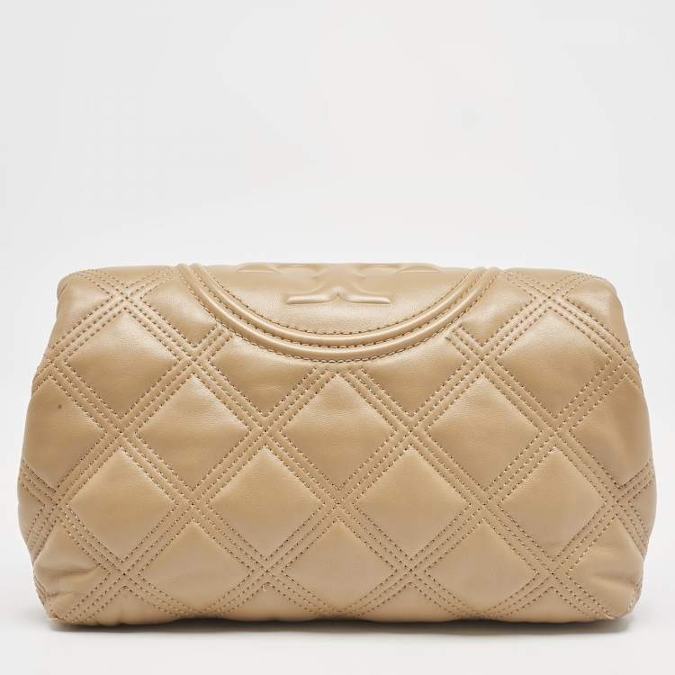 Pre Owned Tory Burch Light Brown Leather Fleming Soft Clutch
