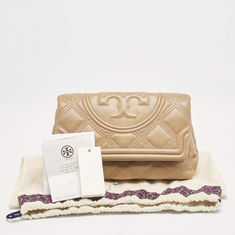 Pre Owned Tory Burch Light Brown Leather Fleming Soft Clutch