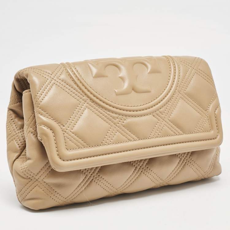 Pre Owned Tory Burch Light Brown Leather Fleming Soft Clutch