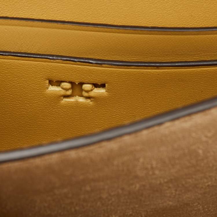 Pre Owned Tory Burch Beige/Yellow Raffia and Suede Miller Mini Flap Shoulder Bag