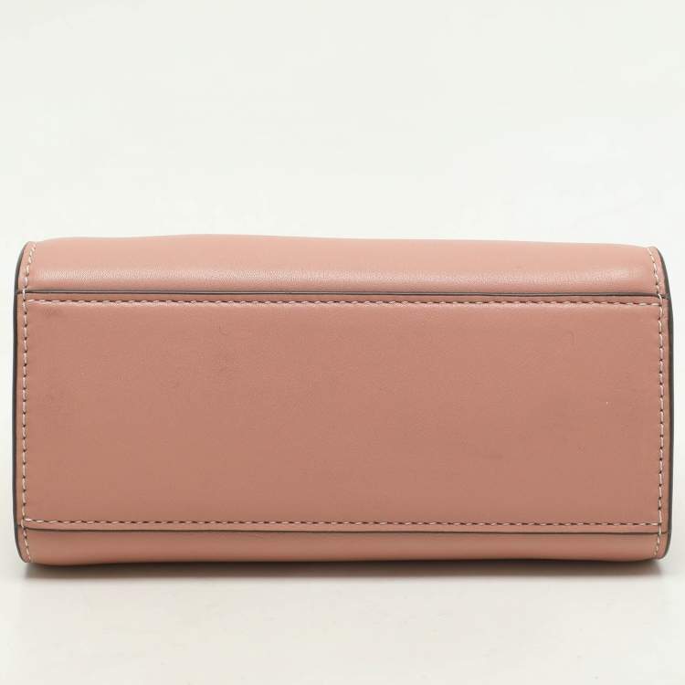 Pre Owned Tory Burch Peach/Beige Leather and Suede Petite Double Lee Radziwill Top Handle Bag
