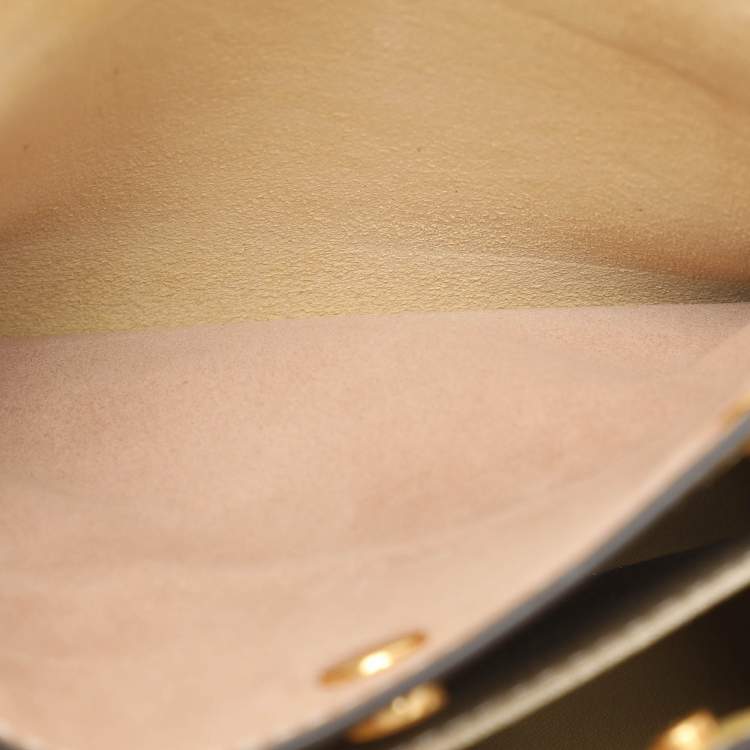 Pre Owned Tory Burch Peach/Beige Leather and Suede Petite Double Lee Radziwill Top Handle Bag
