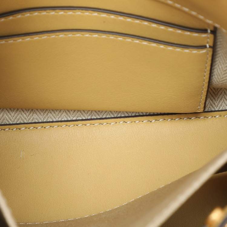 Pre Owned Tory Burch Peach/Beige Leather and Suede Petite Double Lee Radziwill Top Handle Bag