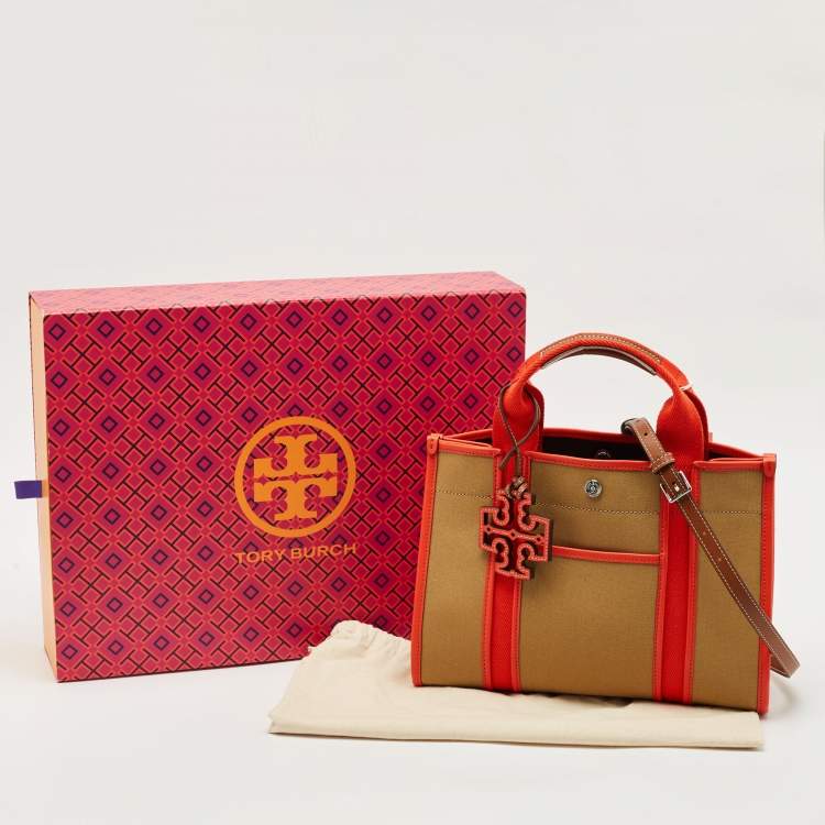 Pre Owned Tory Burch Multicolor Canvas and Leather Small Tory Tote