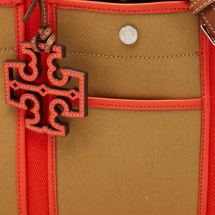 Pre Owned Tory Burch Multicolor Canvas and Leather Small Tory Tote