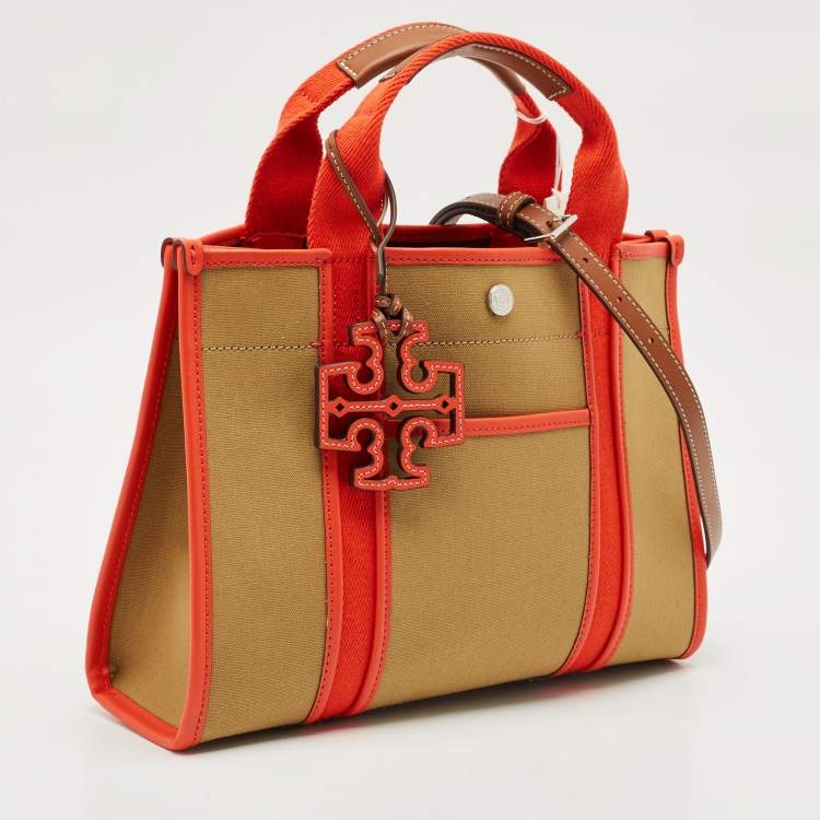 Pre Owned Tory Burch Multicolor Canvas and Leather Small Tory Tote