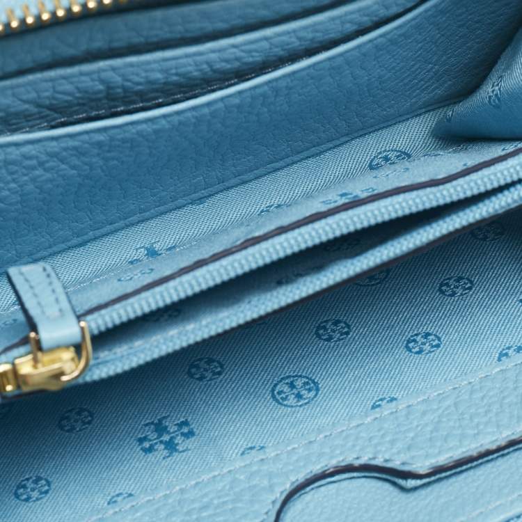 Pre Owned Tory Burch Light Blue Leather Zip Around Wristlet Wallet