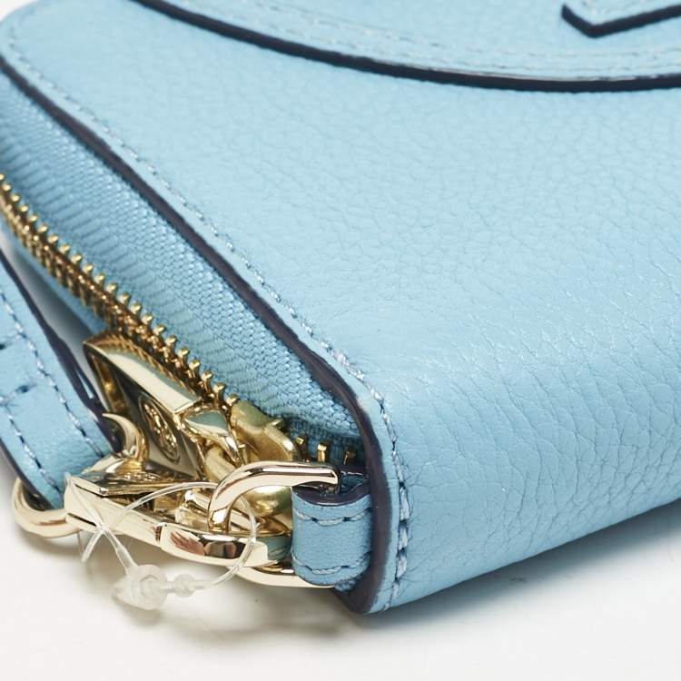 Pre Owned Tory Burch Light Blue Leather Zip Around Wristlet Wallet
