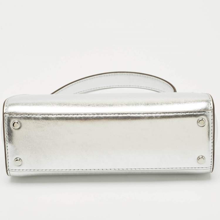 Pre Owned Tory Burch Metallic Silver Leather Mini Eleanor Top Handle Bag