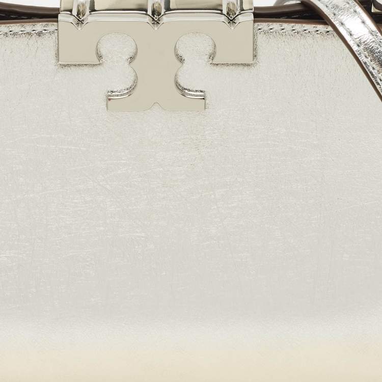 Pre Owned Tory Burch Metallic Silver Leather Mini Eleanor Top Handle Bag