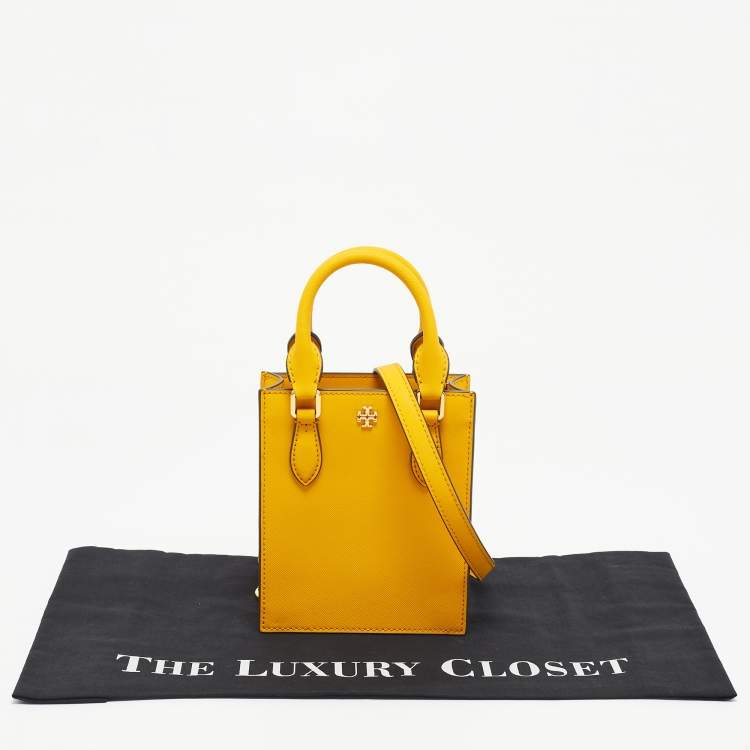 Pre Owned Tory Burch Mustard Leather Mini Emerson Shopper Tote