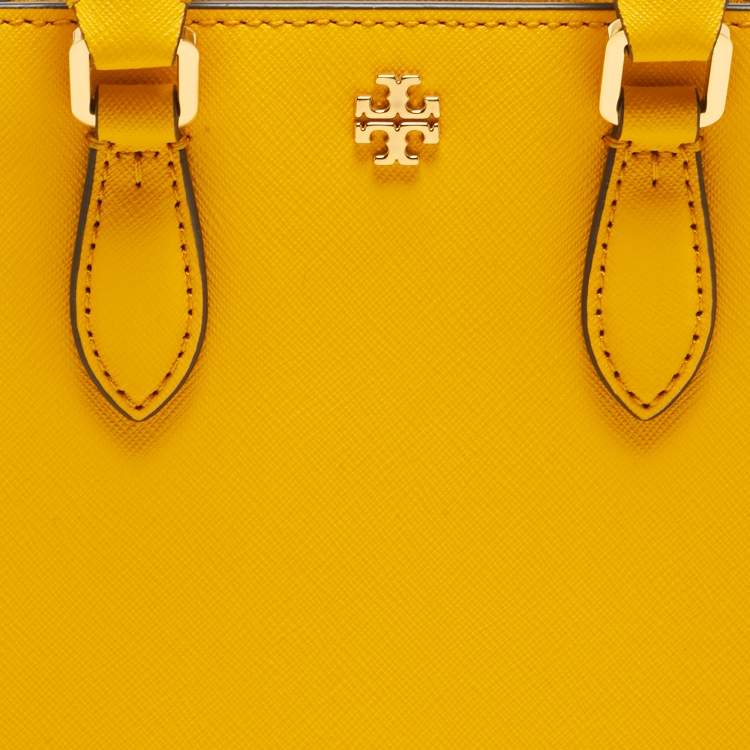 Pre Owned Tory Burch Mustard Leather Mini Emerson Shopper Tote