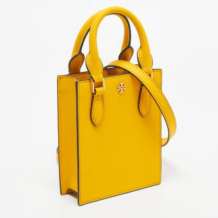 Pre Owned Tory Burch Mustard Leather Mini Emerson Shopper Tote