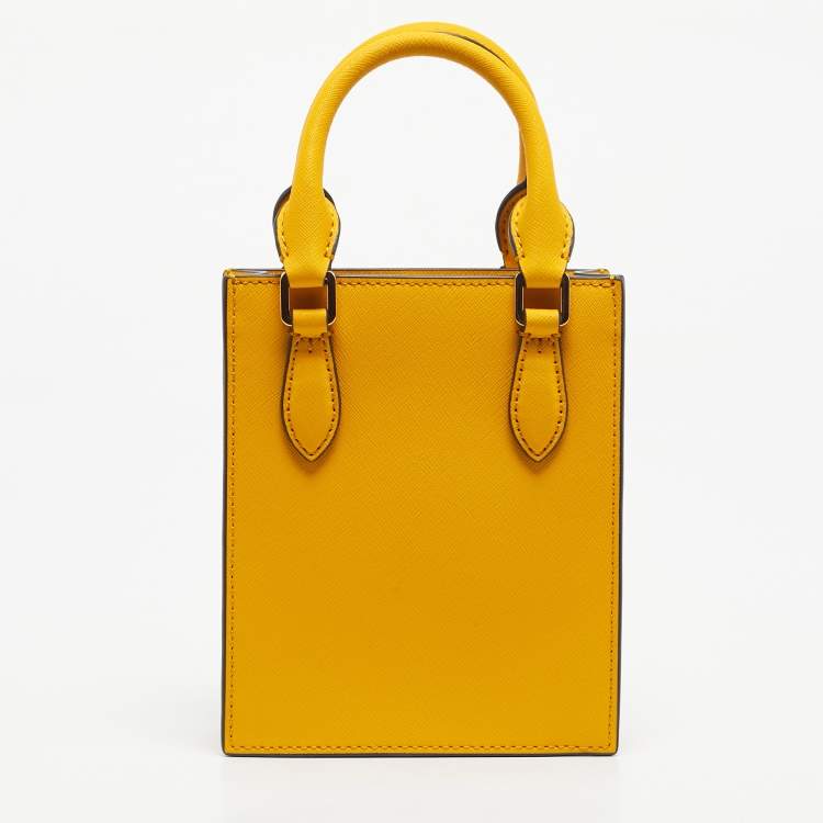 Pre Owned Tory Burch Mustard Leather Mini Emerson Shopper Tote