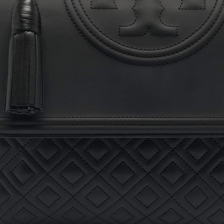 Pre Owned Tory Burch Matte Black Rubberized Faux Leather Fleming Convertible Shoulder Bag