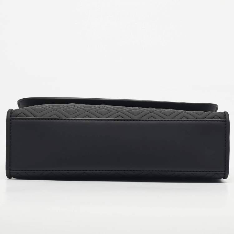 Pre Owned Tory Burch Matte Black Rubberized Faux Leather Fleming Convertible Shoulder Bag