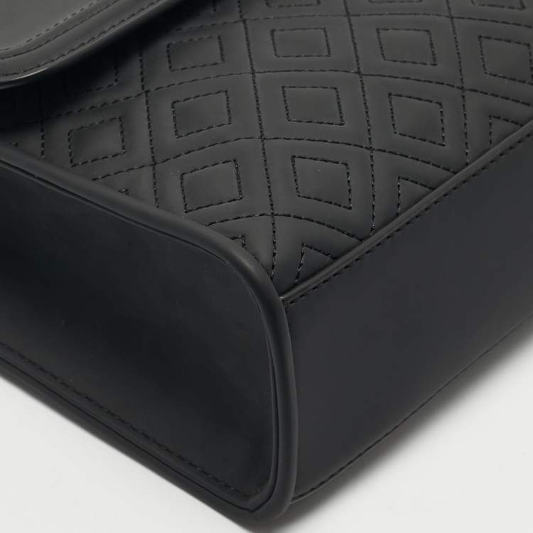 Pre Owned Tory Burch Matte Black Rubberized Faux Leather Fleming Convertible Shoulder Bag