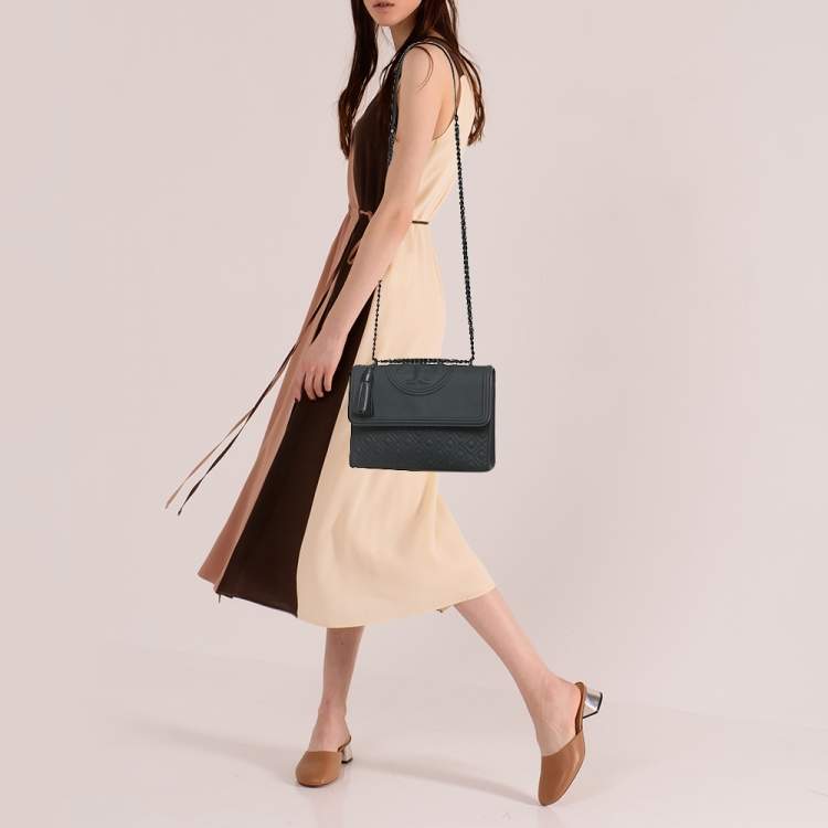 Pre Owned Tory Burch Matte Black Rubberized Faux Leather Fleming Convertible Shoulder Bag