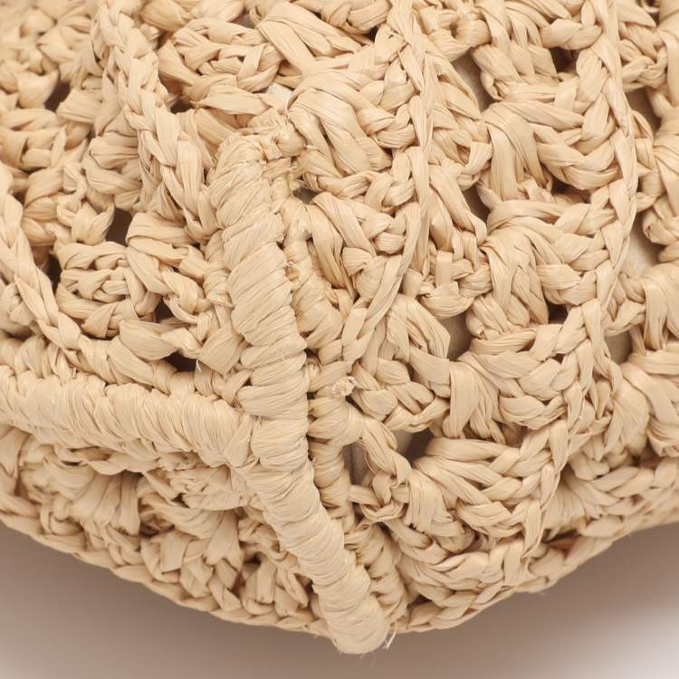 Pre Owned Tory Burch Beige Crochet Straw Small Kira Shoulder Bag