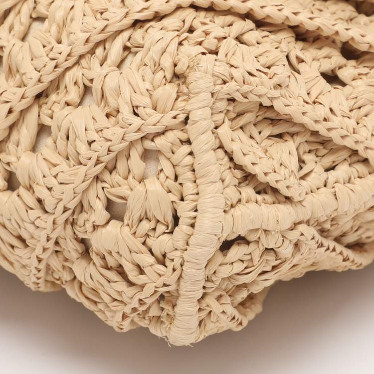 Pre Owned Tory Burch Beige Crochet Straw Small Kira Shoulder Bag