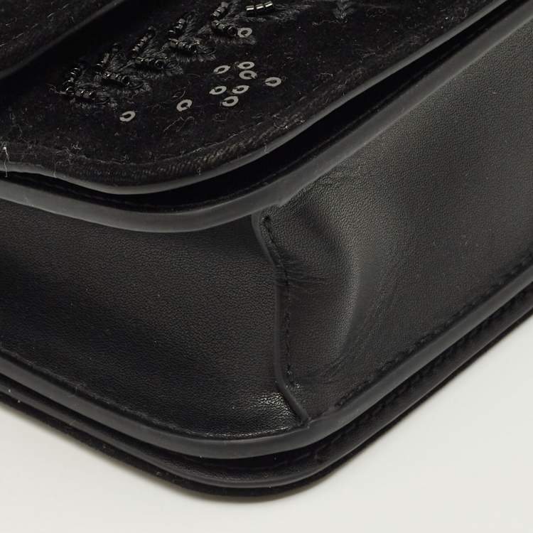 Pre Owned Tory Burch Beaded Eleanor Small Black Leather Convertible Shoulder Bag