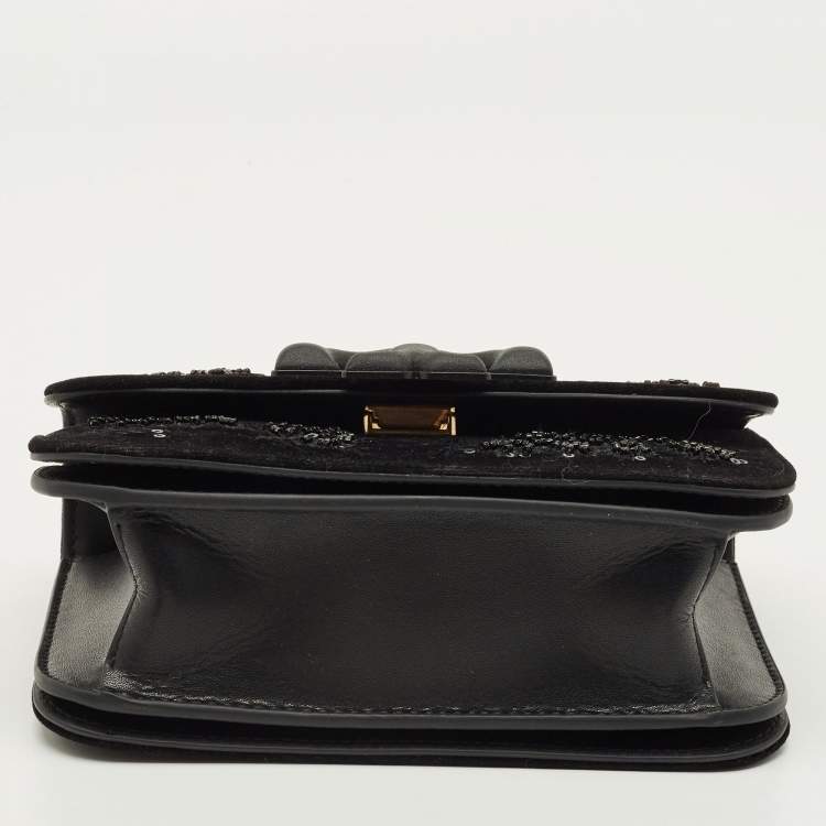 Pre Owned Tory Burch Beaded Eleanor Small Black Leather Convertible Shoulder Bag