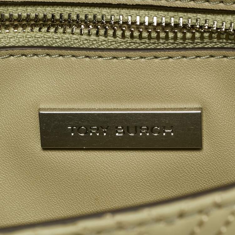 Pre Owned Tory Burch Fleming Small Olive Green Leather Shoulder Bag