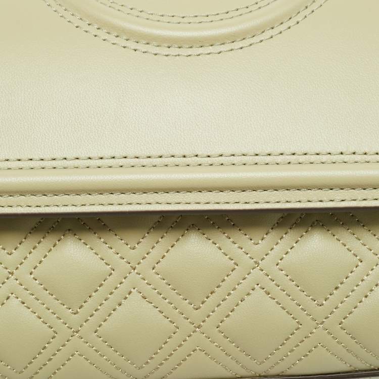 Pre Owned Tory Burch Fleming Small Olive Green Leather Shoulder Bag
