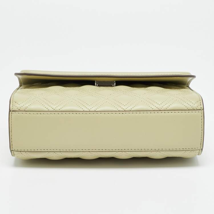 Pre Owned Tory Burch Fleming Small Olive Green Leather Shoulder Bag