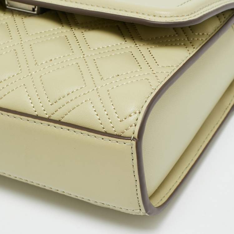 Pre Owned Tory Burch Fleming Small Olive Green Leather Shoulder Bag