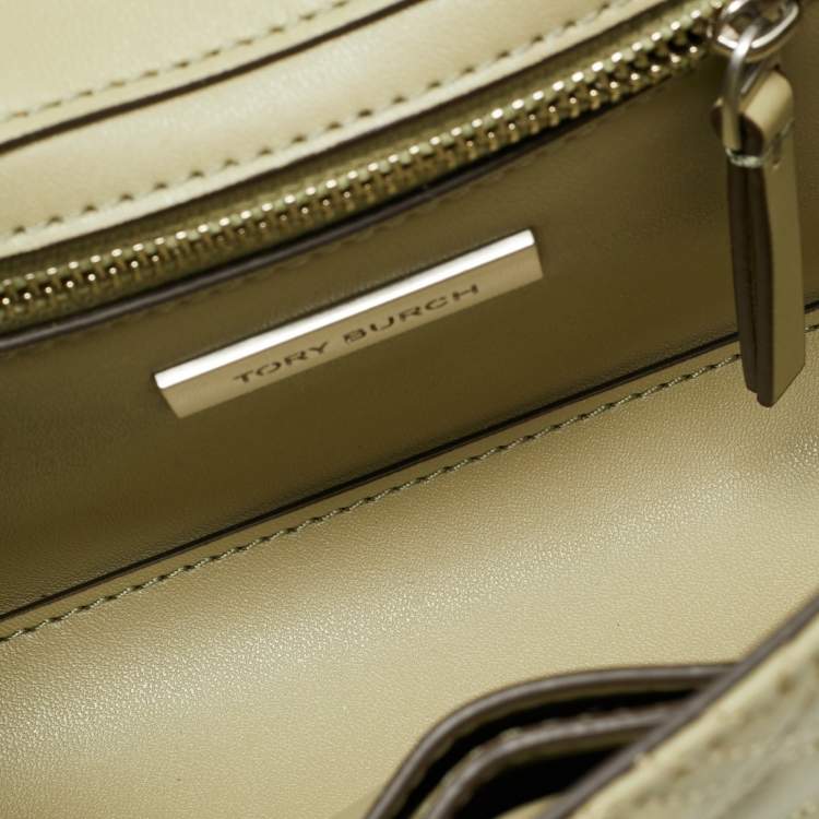 Pre Owned Tory Burch Fleming Small Olive Green Leather Shoulder Bag