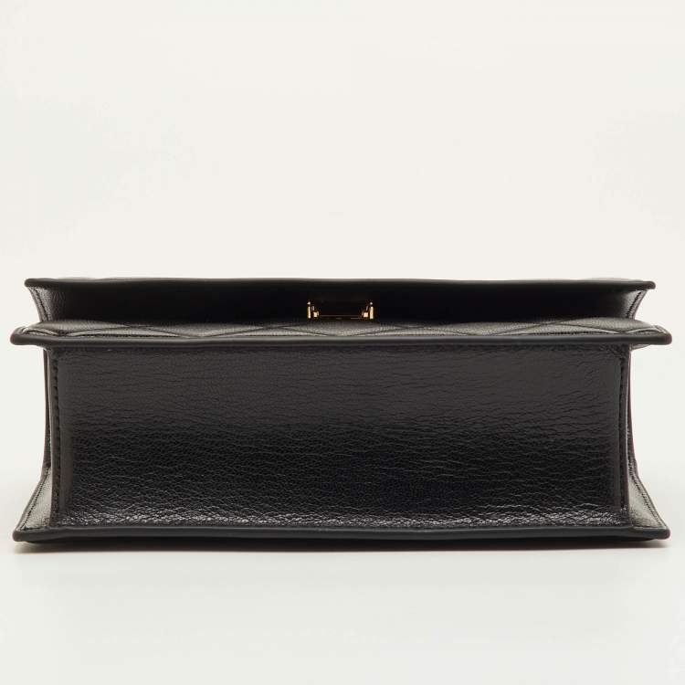 Pre Owned Tory Burch Fleming Small Black Leather Convertible Shoulder Bag