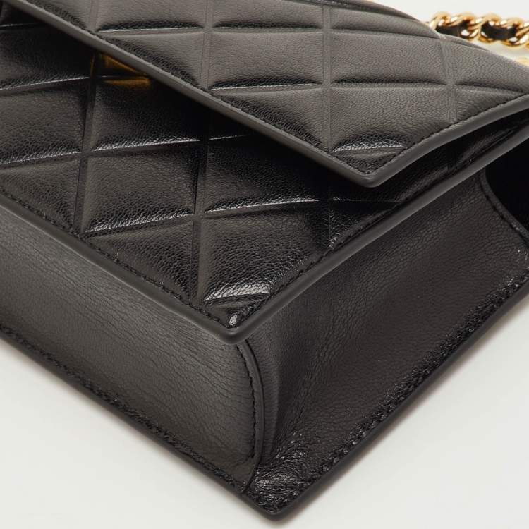 Pre Owned Tory Burch Fleming Small Black Leather Convertible Shoulder Bag