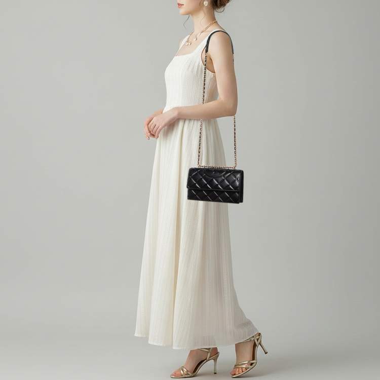 Pre Owned Tory Burch Fleming Small Black Leather Convertible Shoulder Bag