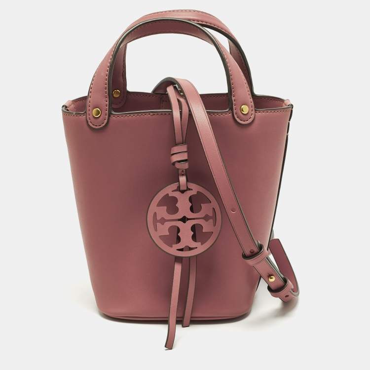 Pre Owned Tory Burch Miller Mini Dark Pink Leather Bucket Bag
