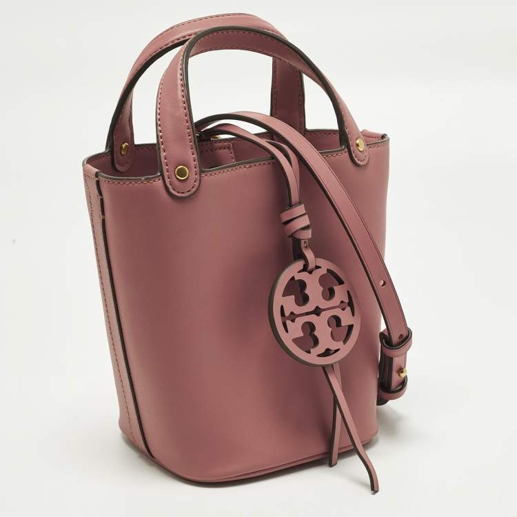 Pre Owned Tory Burch Miller Mini Dark Pink Leather Bucket Bag