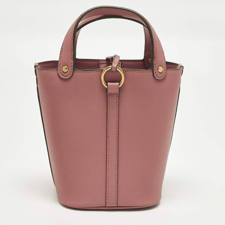 Pre Owned Tory Burch Miller Mini Dark Pink Leather Bucket Bag
