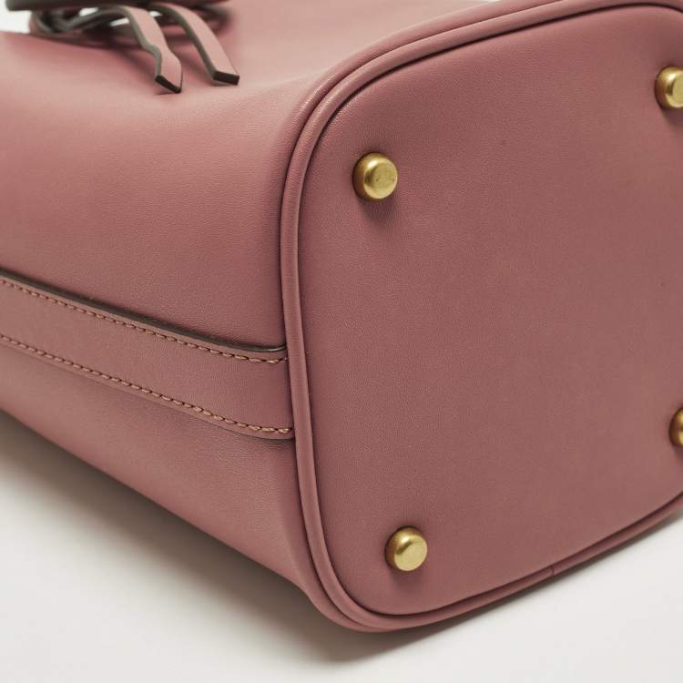 Pre Owned Tory Burch Miller Mini Dark Pink Leather Bucket Bag