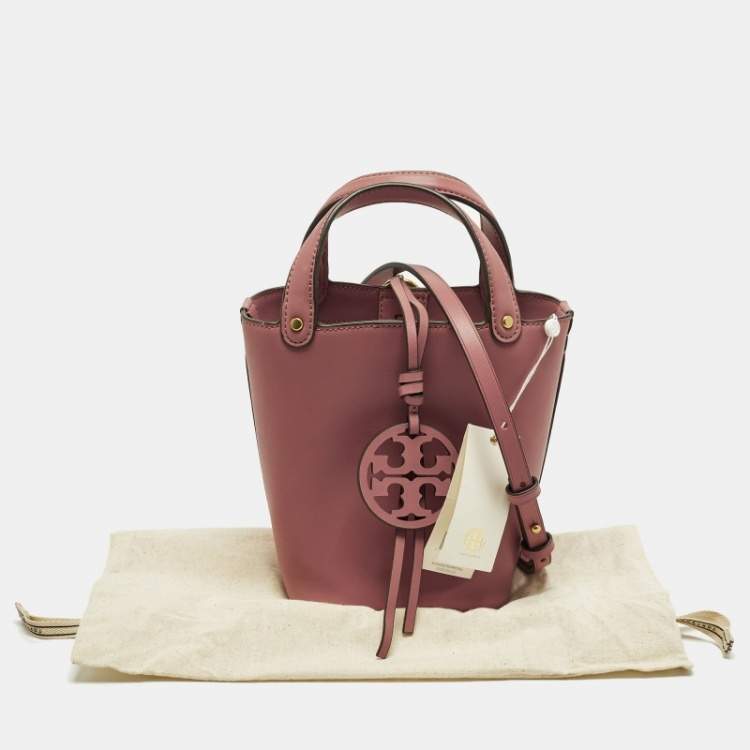 Pre Owned Tory Burch Miller Mini Dark Pink Leather Bucket Bag