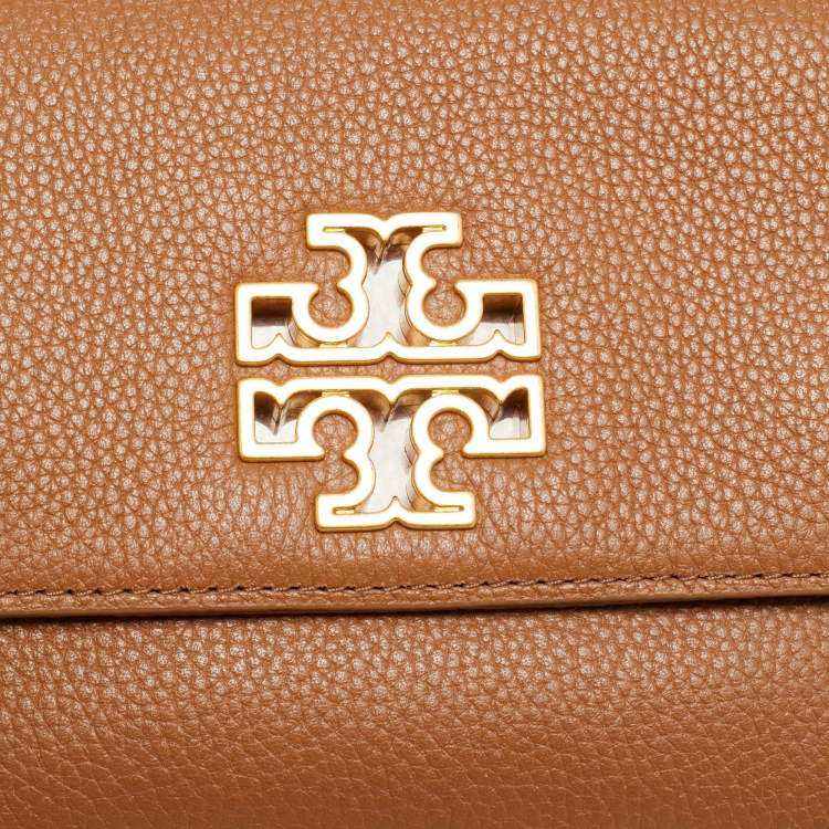 Pre Owned Tory Burch Britten Brown Leather Wallet On Chain