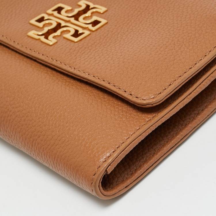 Pre Owned Tory Burch Britten Brown Leather Wallet On Chain