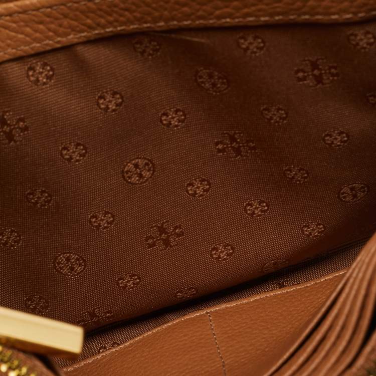 Pre Owned Tory Burch Britten Brown Leather Wallet On Chain