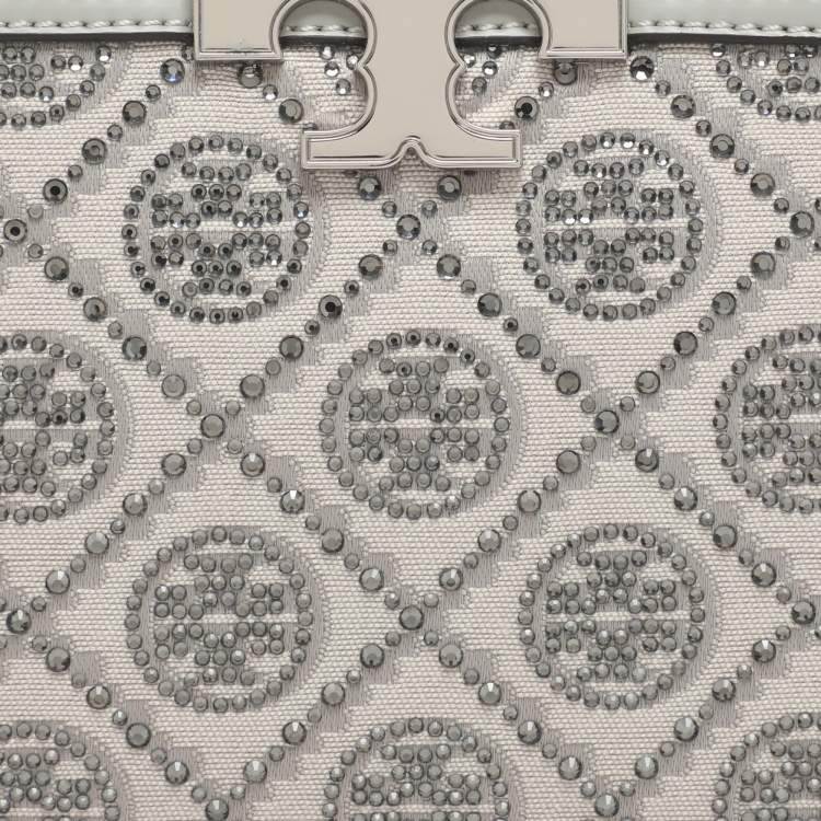 Pre Owned Tory Burch Eleanor Mini Grey Fabric and Leather Top Handle Bag