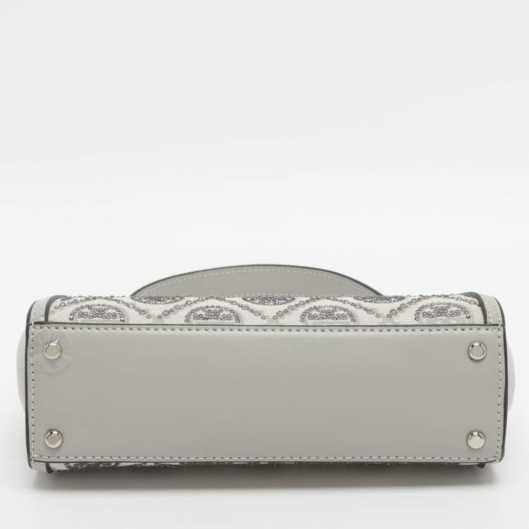 Pre Owned Tory Burch Eleanor Mini Grey Fabric and Leather Top Handle Bag