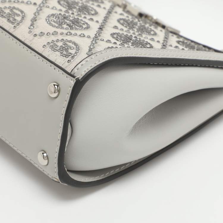 Pre Owned Tory Burch Eleanor Mini Grey Fabric and Leather Top Handle Bag