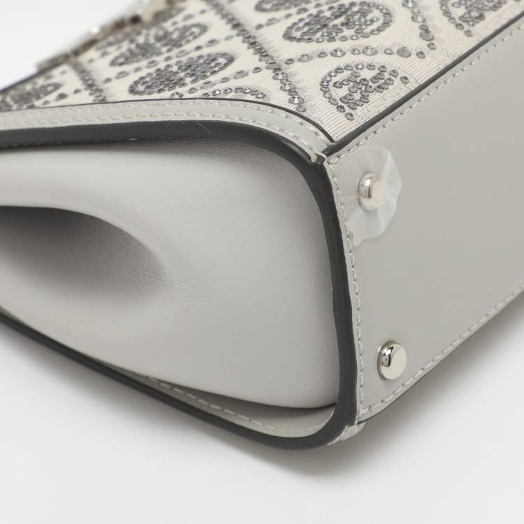 Pre Owned Tory Burch Eleanor Mini Grey Fabric and Leather Top Handle Bag