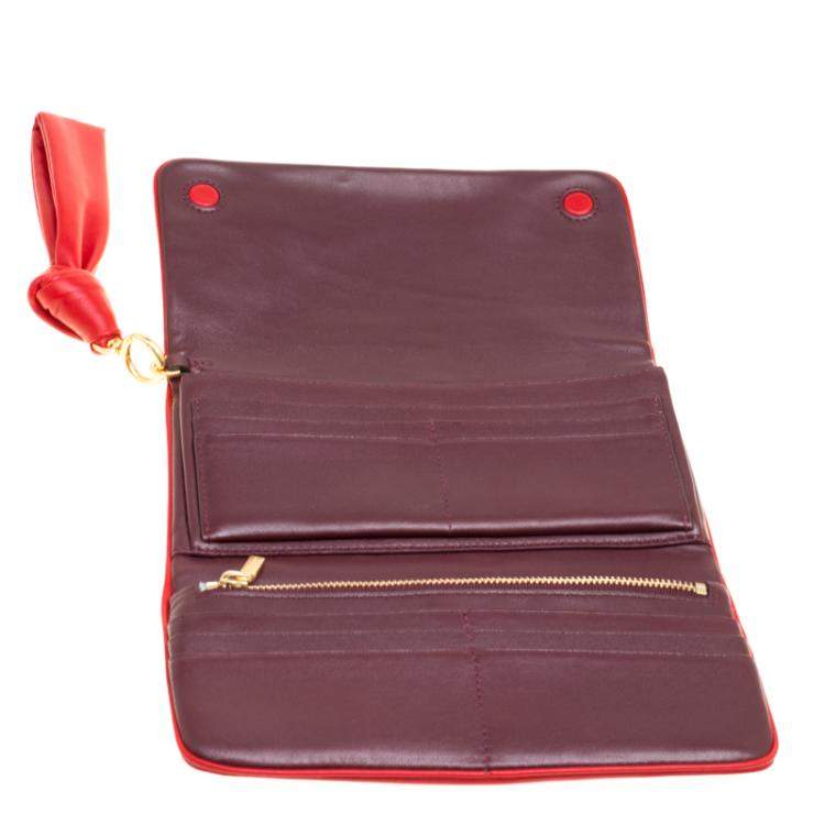 Pre Owned Tory Burch Coral Red Leather Beau Wristlet