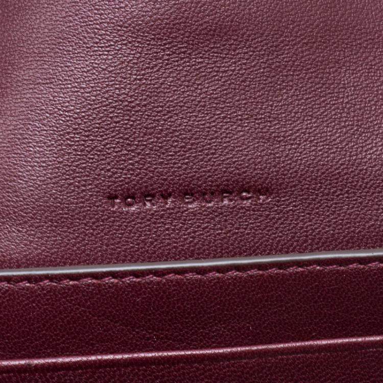 Pre Owned Tory Burch Coral Red Leather Beau Wristlet