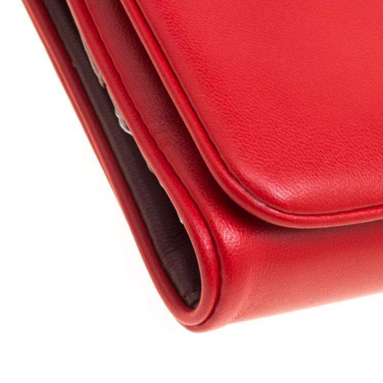 Pre Owned Tory Burch Coral Red Leather Beau Wristlet